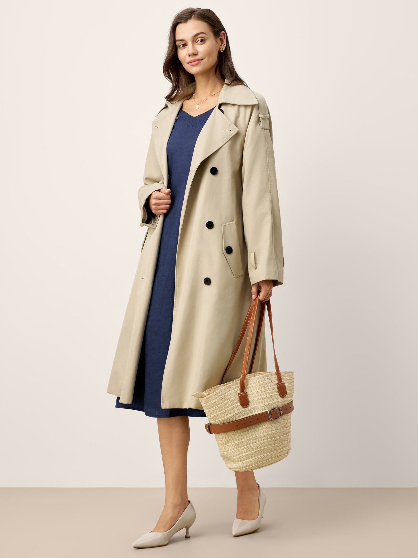 100% Linen Gathered Waist Flap Detail Midi Dress DIANA