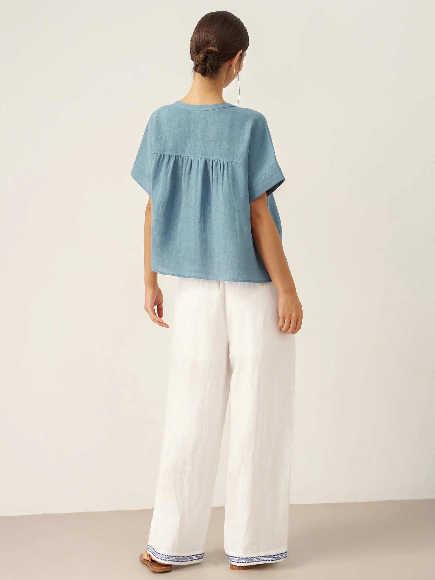 100% Linen Short Sleeve Crew Neck Shirt FINA