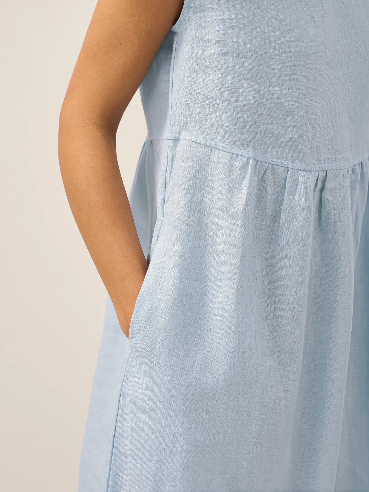Linen Striped Cap Sleeve Washed Midi Dress JOAN