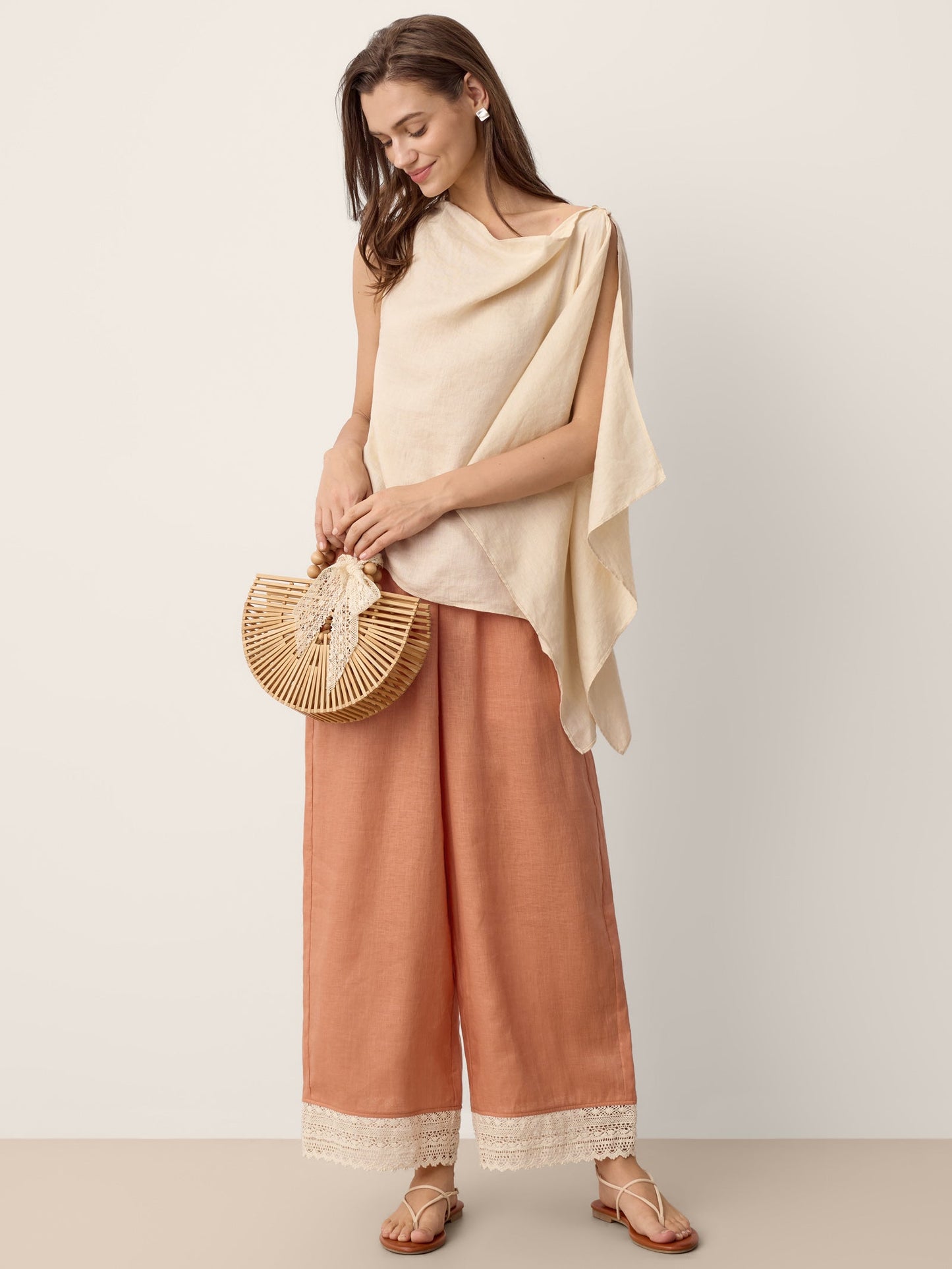 100% Linen Cowl-Neck Asymmetric Top LEVINA