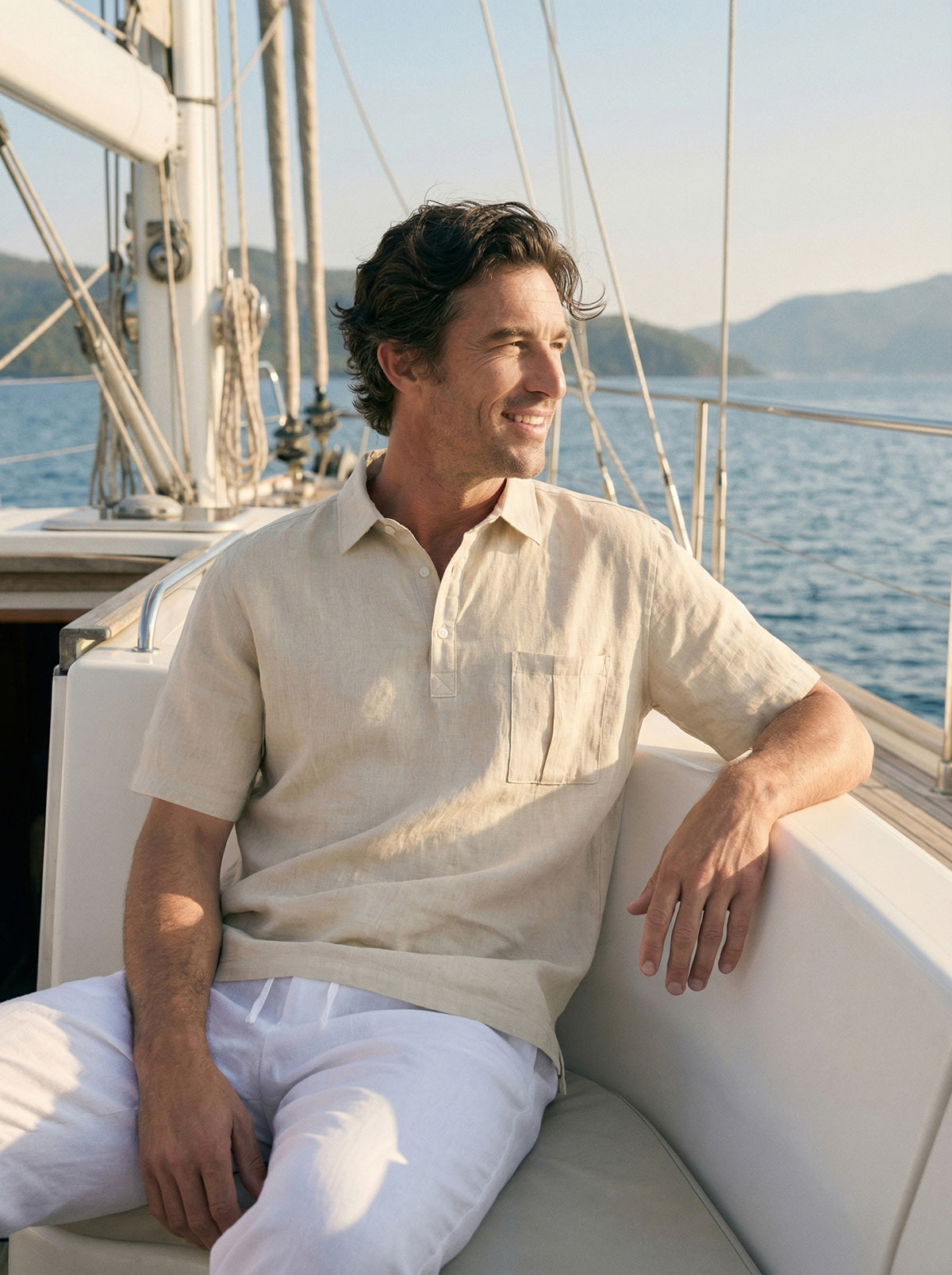 100% Linen Polo-Collar Short-Sleeve Shirt FREDERICK
