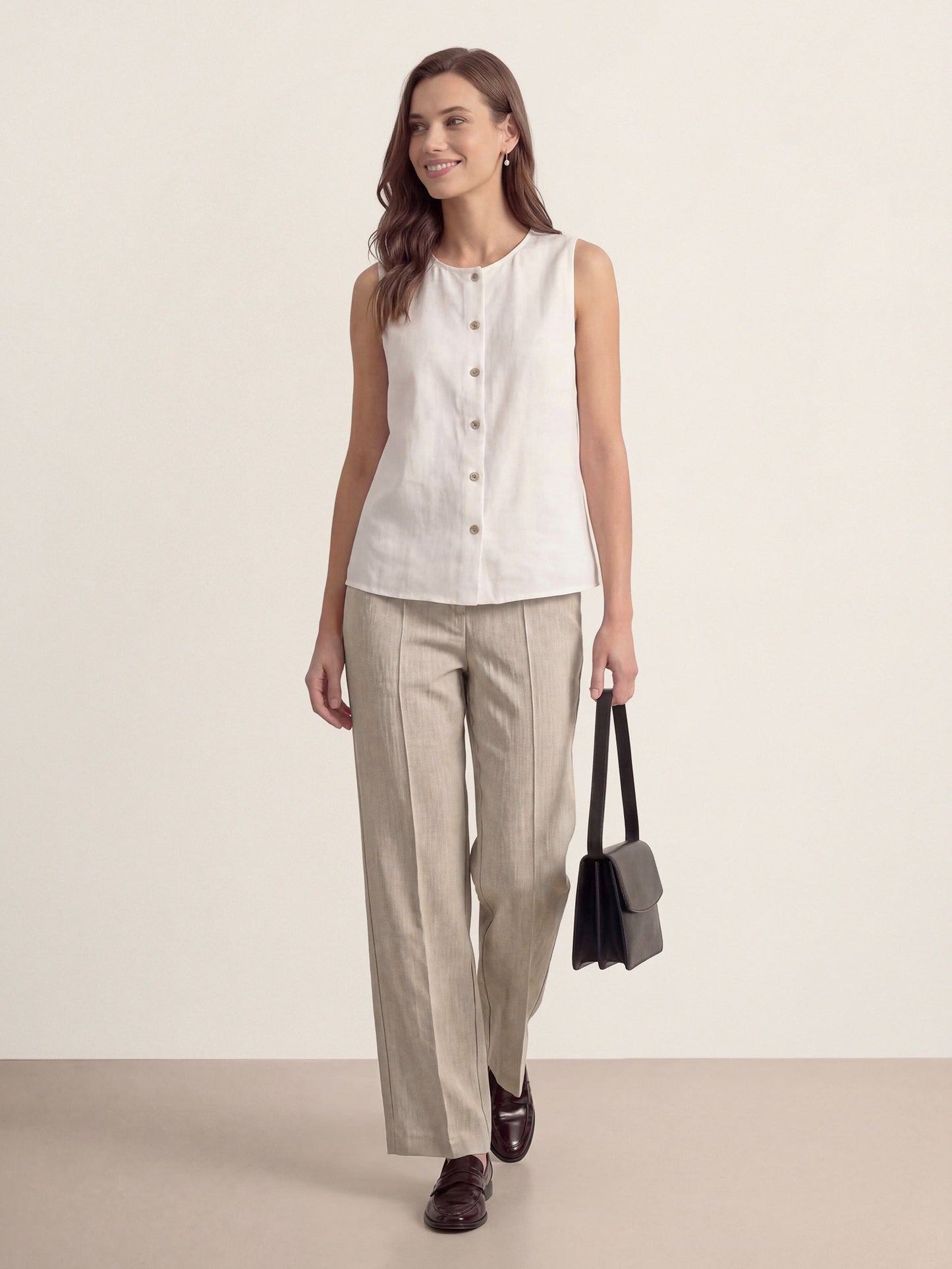 Linen Tailored Wide Leg Full Length Pants LEIGHTON