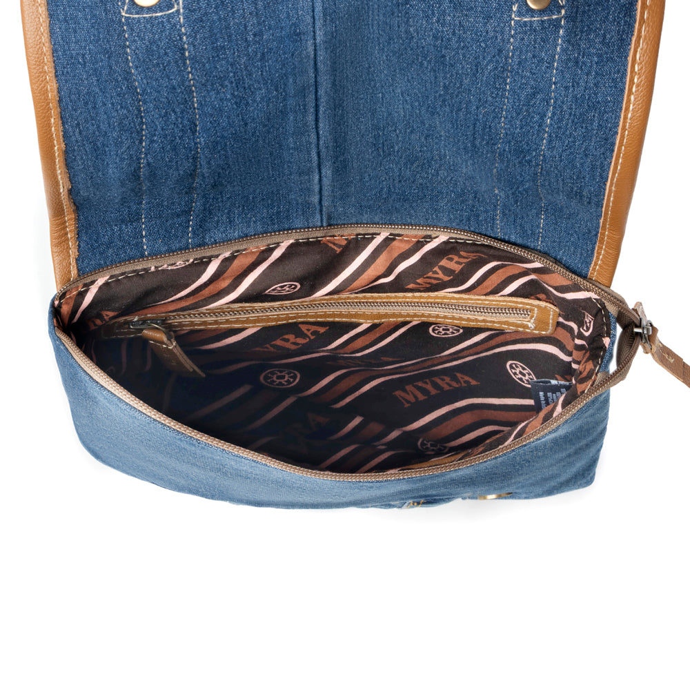 Myra Dustrider upcycled canvas vintage style Concealed-Carry bag for Women in denim blue with leather