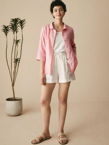 100% Linen Peter Pan Collar 3/4 Sleeve Shirt ASTRID