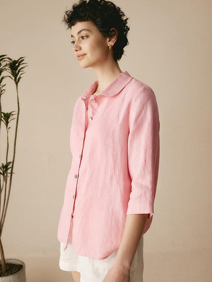 100% Linen Peter Pan Collar 3/4 Sleeve Shirt ASTRID