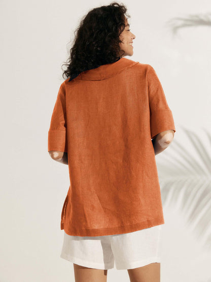 Linen V Neck Short Sleeve Shirt SIERRA