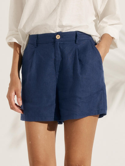 100% Linen Pleated Linen Shorts ELLEN