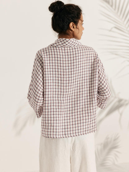 100% Linen Dropped Collar Long-Sleeve Top TRISTAN