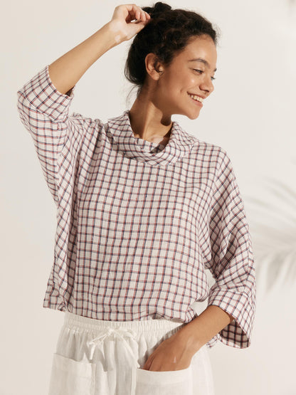 100% Linen Dropped Collar Long-Sleeve Top TRISTAN