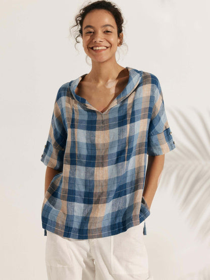 Linen V Neck Short Sleeve Shirt SIERRA