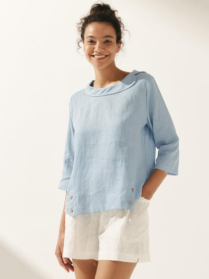 Linen Round Soft-Fold Collar Top LAURA