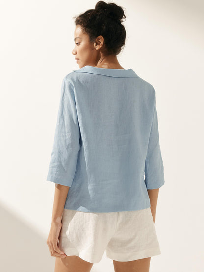 Linen Round Soft-Fold Collar Top LAURA