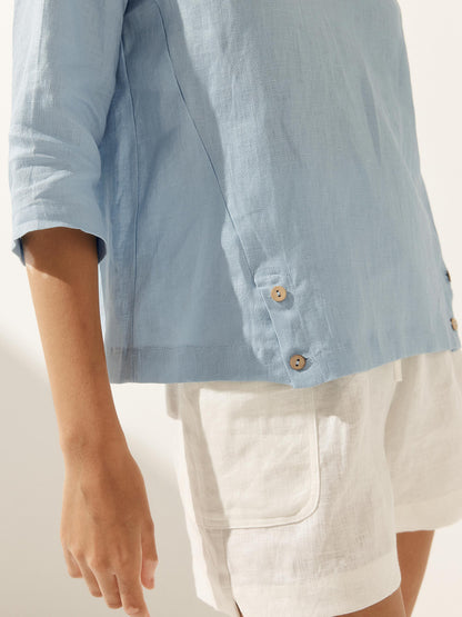 Linen Round Soft-Fold Collar Top LAURA