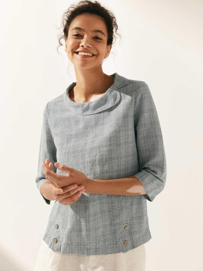 Linen Round Soft-Fold Collar Top LAURA
