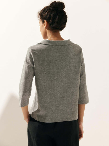 Linen Round Soft-Fold Collar Top LAURA