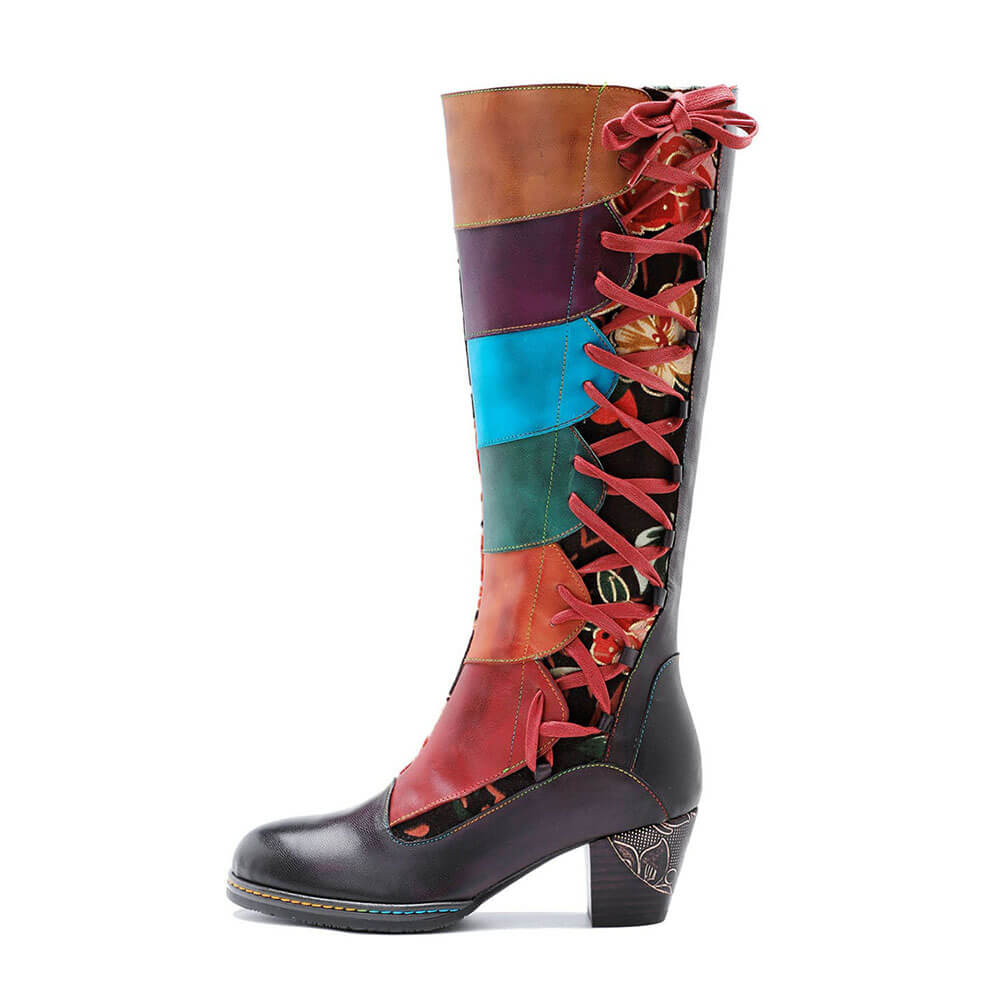 Leather Handmade Embossed Adjustable Boots