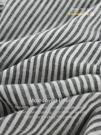 100% Linen Striped Elastic-Waist Mini Dress ARIA