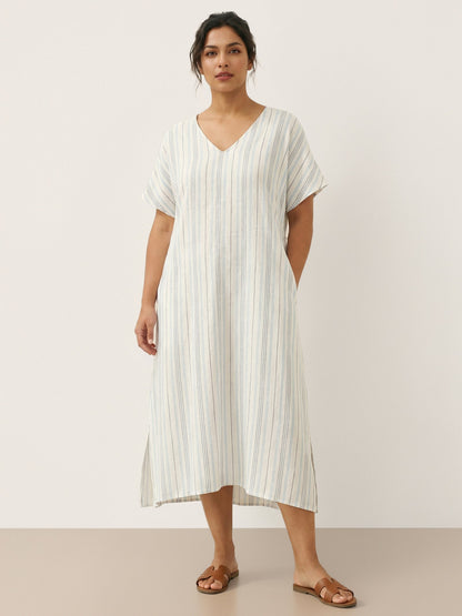 100% Linen Back-Tied Waist Midi Dress HANA