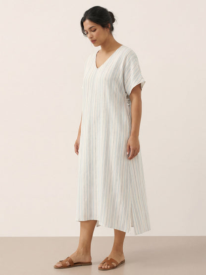 100% Linen Back-Tied Waist Midi Dress HANA