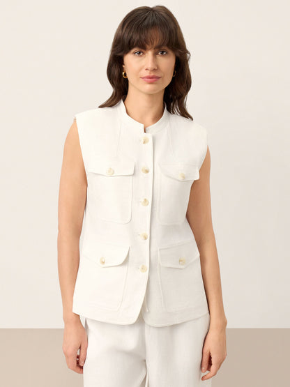 Linen Four-Pocket Tailored Sleeveless Vest COSIMA