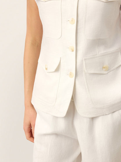 Linen Four-Pocket Tailored Sleeveless Vest COSIMA
