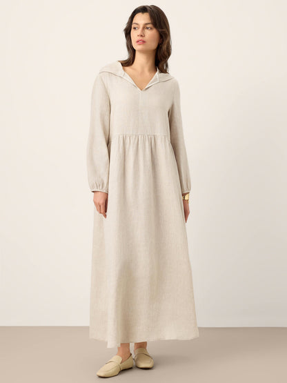 100% Linen Sculpted-Hood Caftan Midi Dress LINETTE