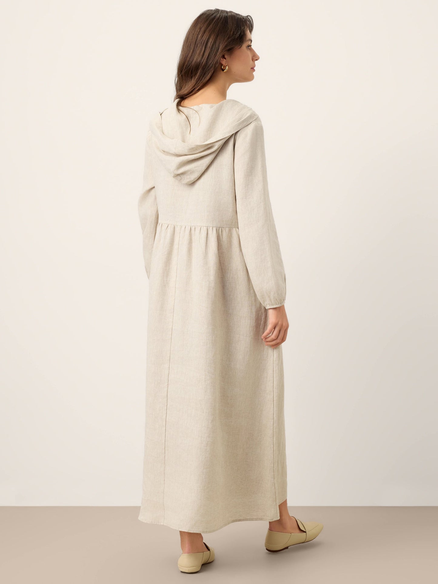 100% Linen Sculpted-Hood Caftan Midi Dress LINETTE