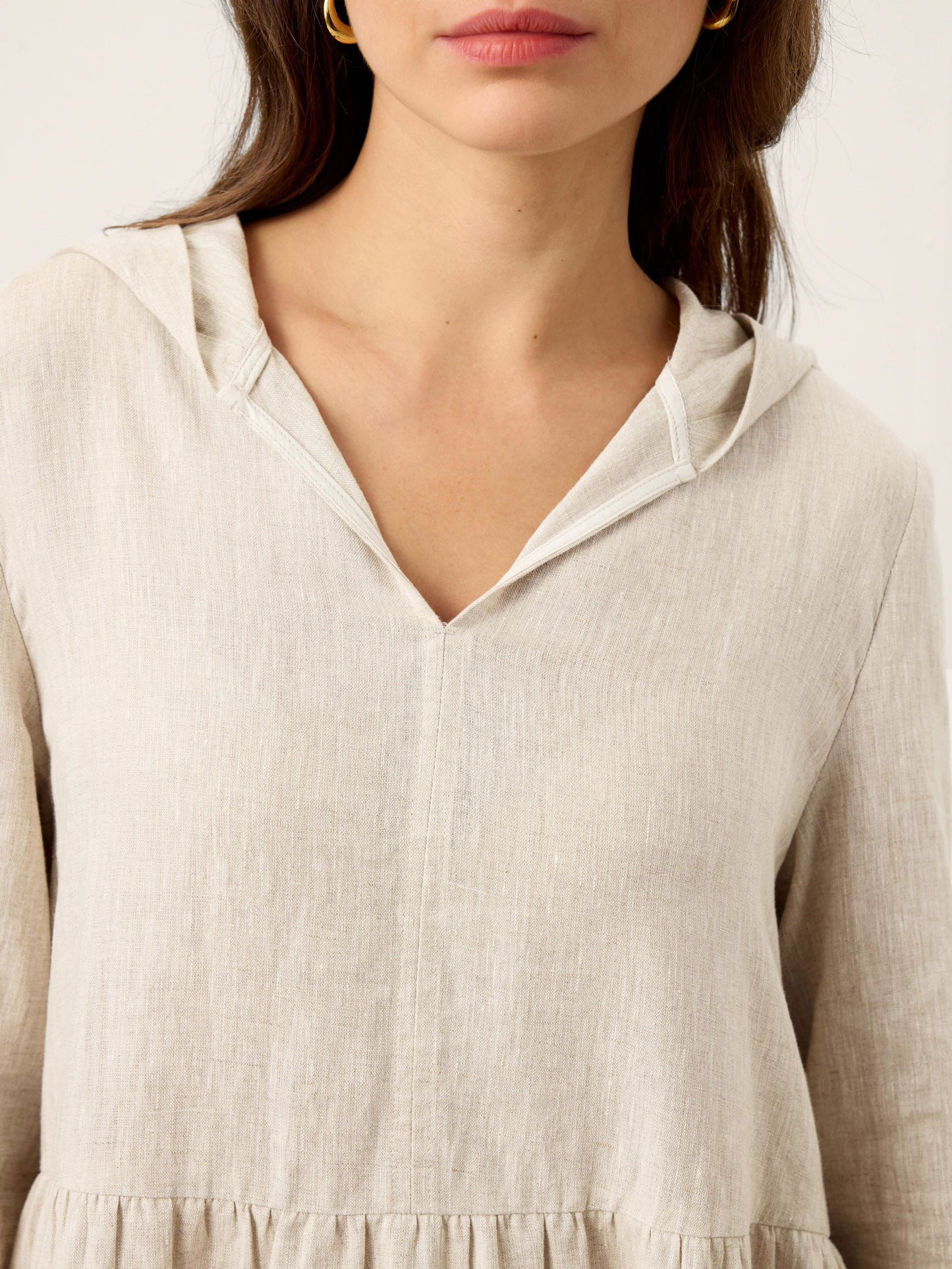 100% Linen Sculpted-Hood Caftan Midi Dress LINETTE