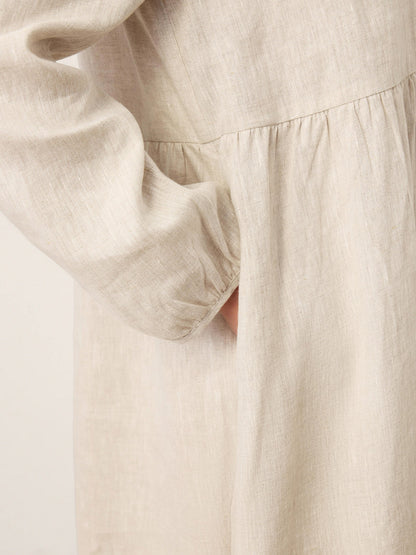 100% Linen Sculpted-Hood Caftan Midi Dress LINETTE