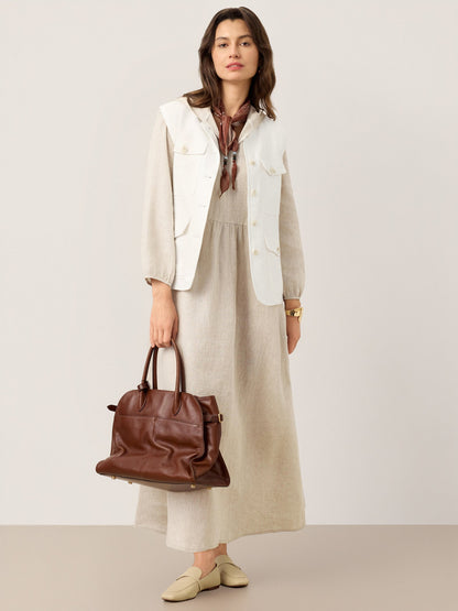 100% Linen Sculpted-Hood Caftan Midi Dress LINETTE
