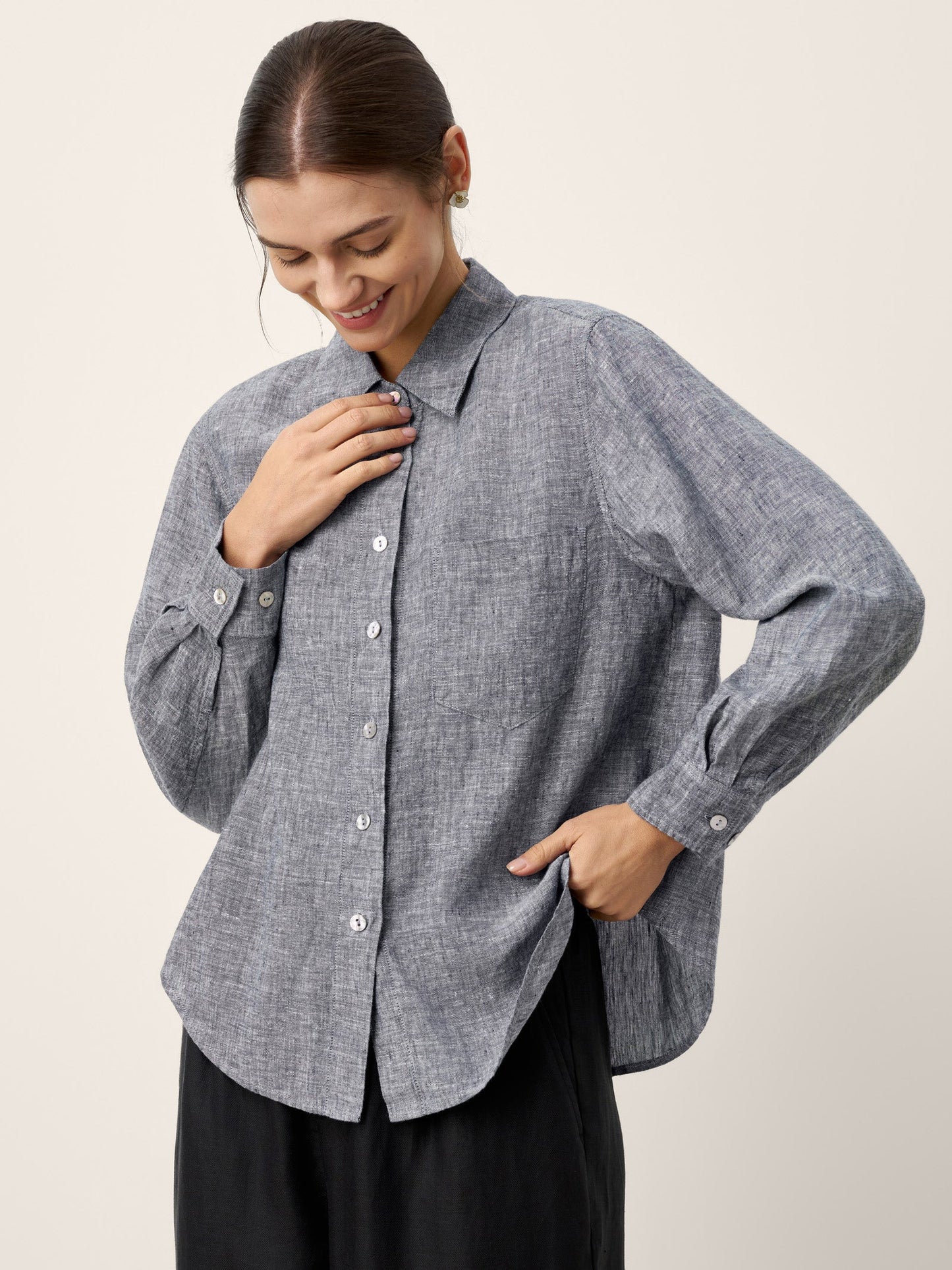 100% Linen Relaxed Drop Shoulder Pocket Shirt ASTER