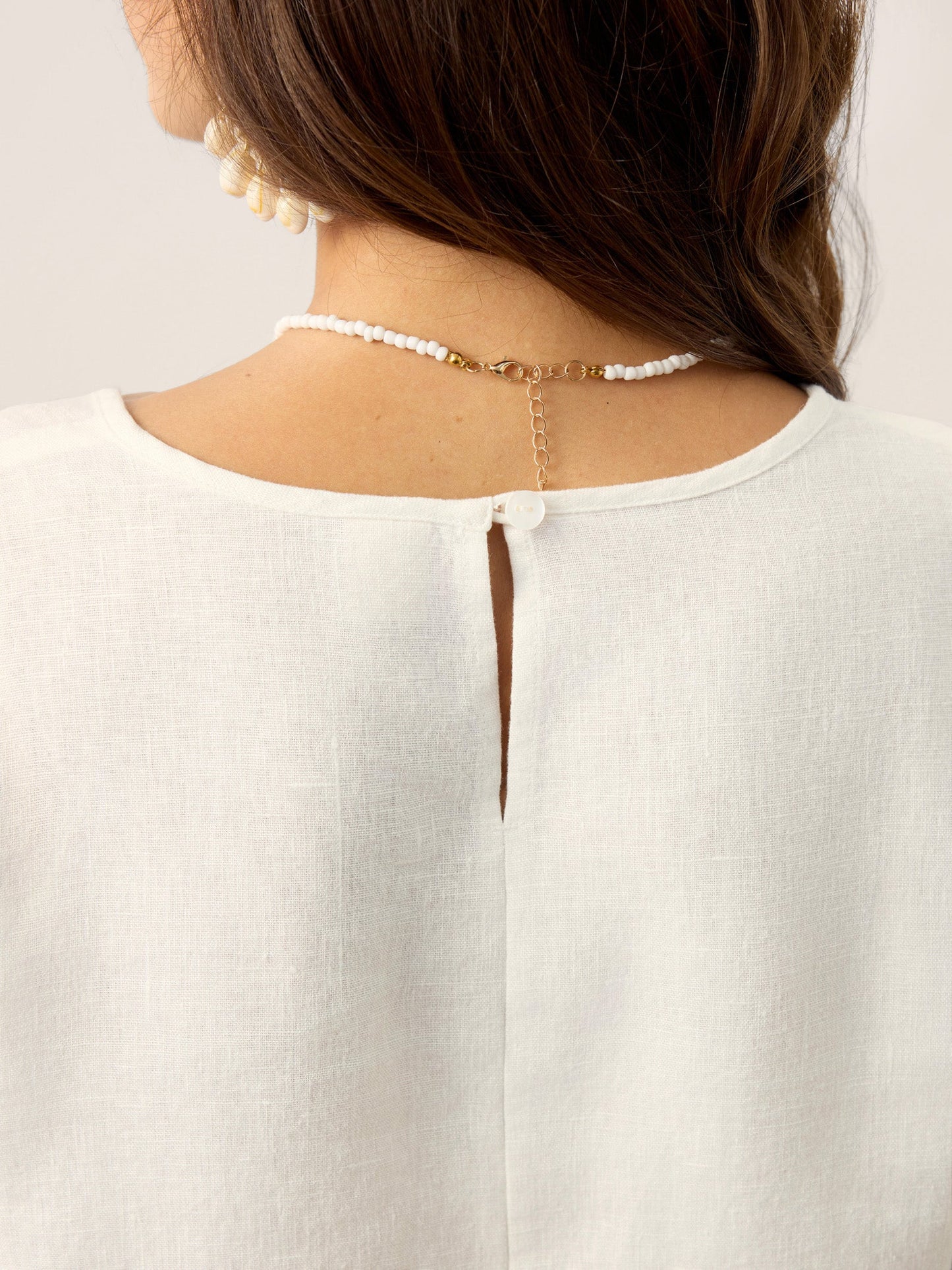 100% Linen Scoop Neck Slit Back Pullover Top FELICIA