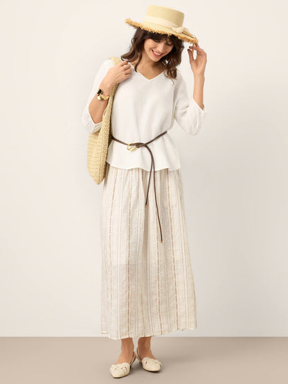 100% Linen Scoop Neck Slit Back Pullover Top FELICIA