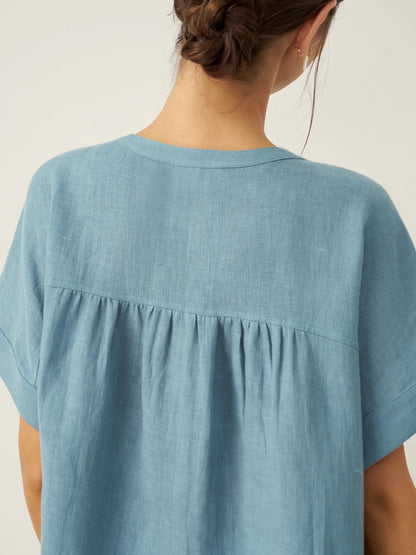 100% Linen Short Sleeve Crew Neck Shirt FINA