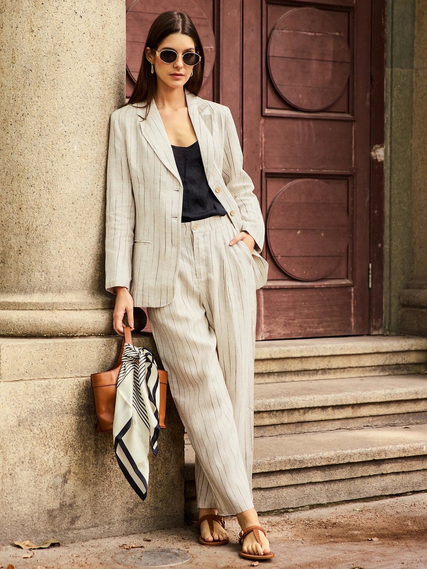 100% Linen Sketch Stripe Suit Set ELOISE