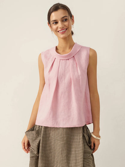 100% Linen Structured Collar Sleeveless Blouse BLAIR