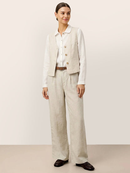 100% Linen V-Neck Buttoned Closure Vest DELIA