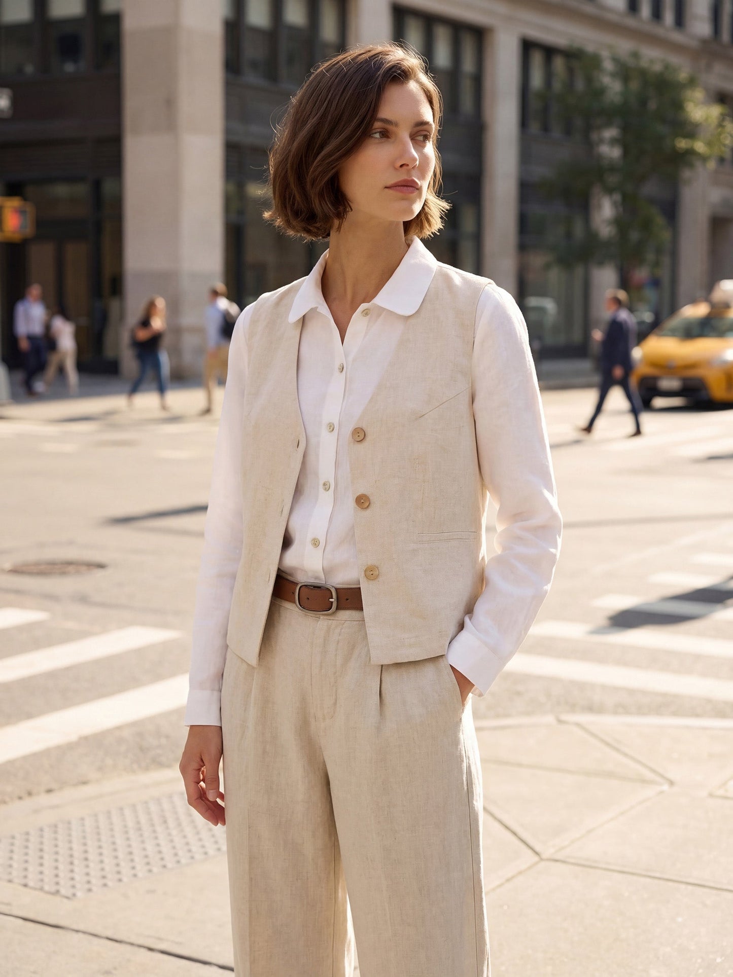100% Linen V-Neck Buttoned Closure Vest DELIA