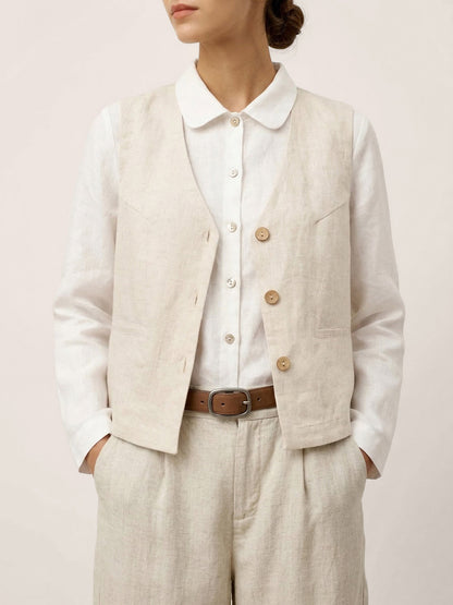 100% Linen V-Neck Buttoned Closure Vest DELIA