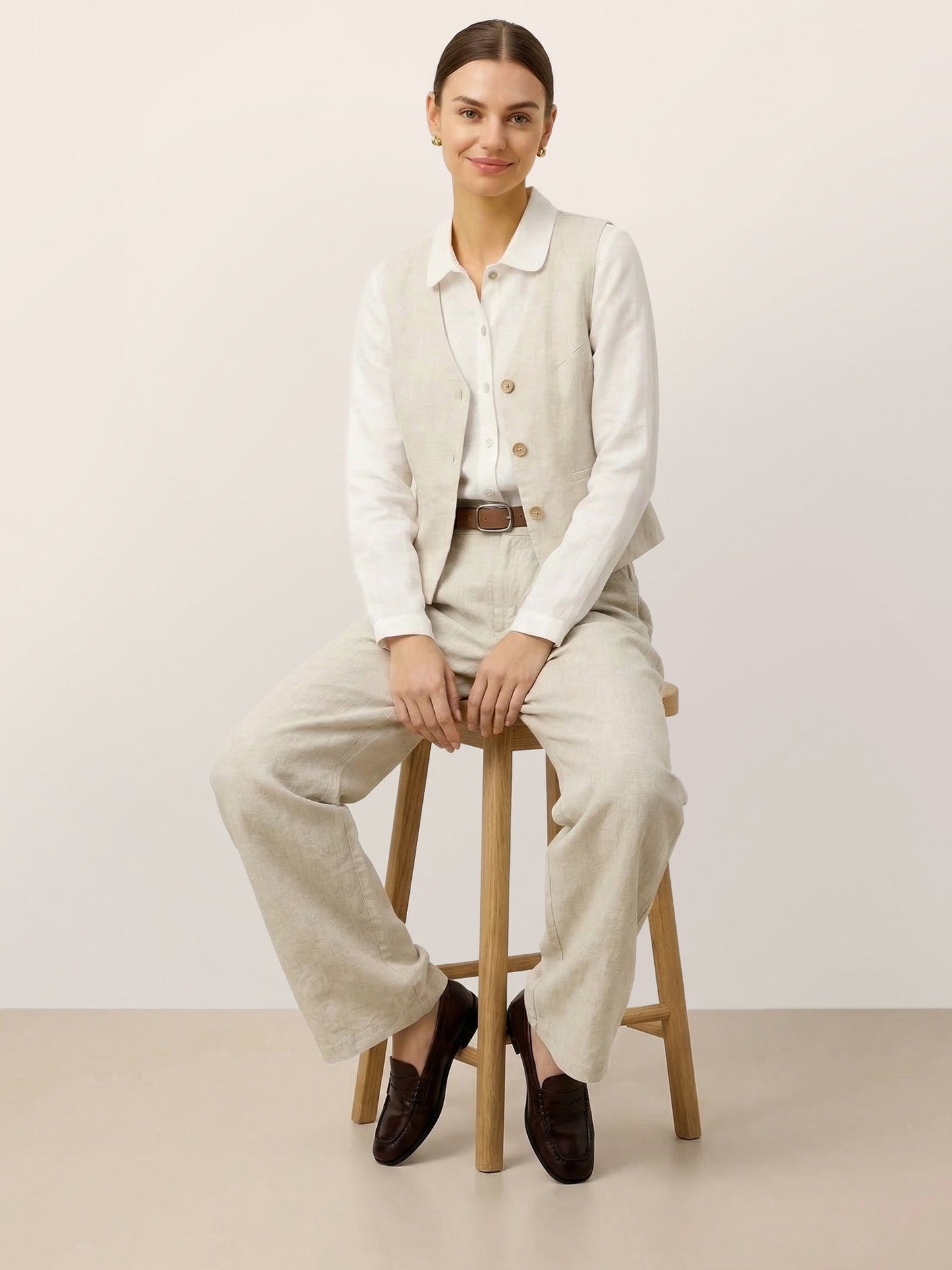 100% Linen V-Neck Buttoned Closure Vest DELIA