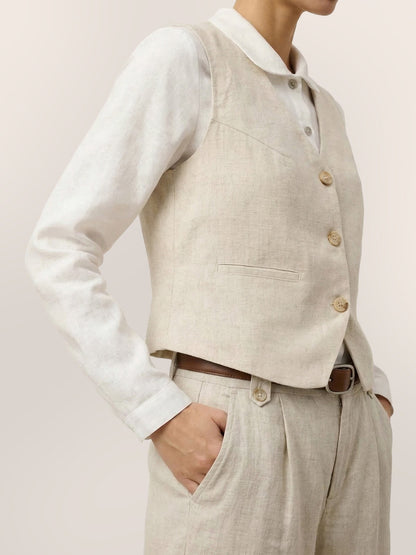 100% Linen V-Neck Buttoned Closure Vest DELIA