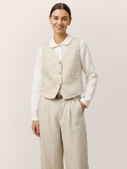 100% Linen V-Neck Buttoned Closure Vest DELIA