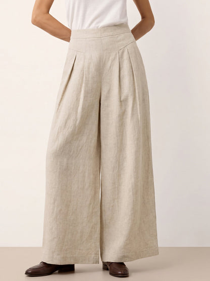 100% Linen Pleated Waist Wide Leg Pants LOUISA