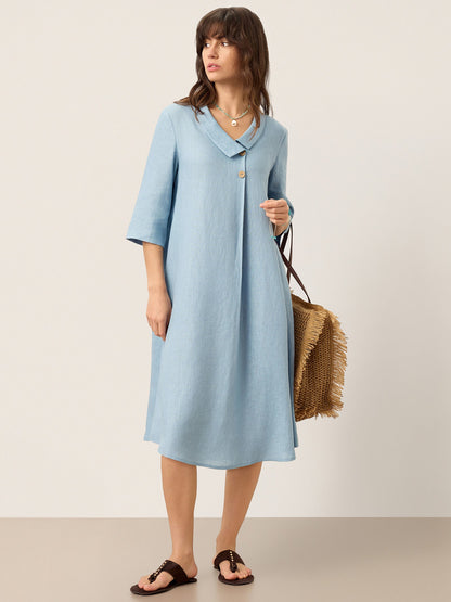100% Linen Asymmetric Shawl Collar A-Line Mini Dress WINIFRED