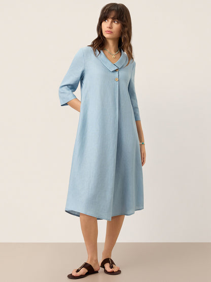 100% Linen Asymmetric Shawl Collar A-Line Mini Dress WINIFRED