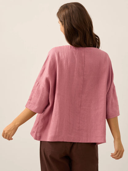 100% Linen Boatneck 3/4 Length Sleeve Top AURORA
