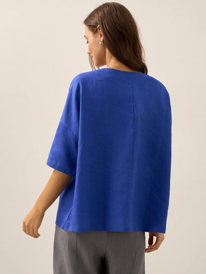 100% Linen Boatneck 3/4 Length Sleeve Top AURORA