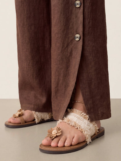 100% Linen Buttoned Slit-Hem Pants KATYA
