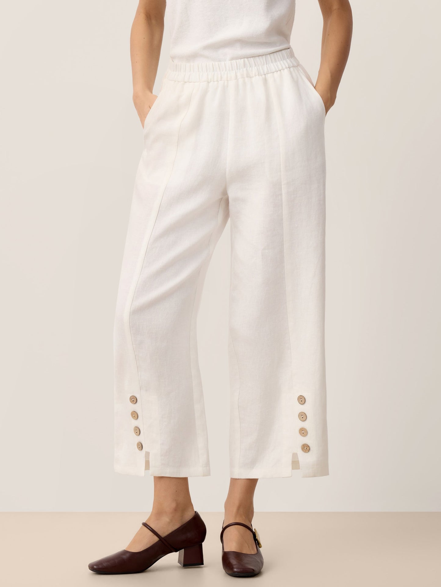 100% Linen Buttoned Split-Hem Pants ALINA