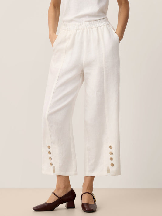 100% Linen Buttoned Split-Hem Pants ALINA